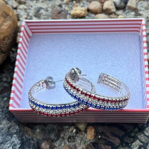 Elegant Silver and Red Hoop Earrings
